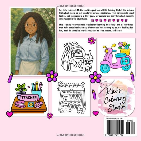 Back To School - Cute Girly Coloring Book - Back Cover